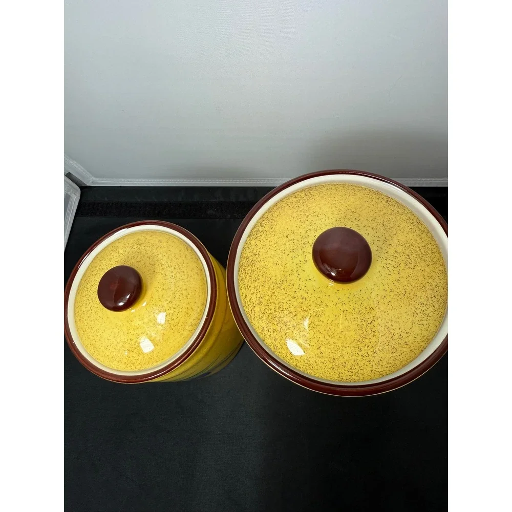 Vintage Italian‎ Style Yellow Cookie Jars Kitchen Storage Canisters Set of 2